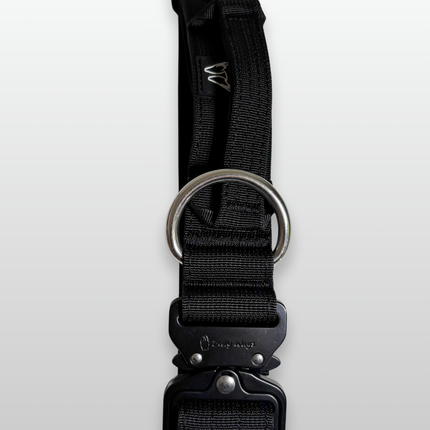 Bully Wags Tactical Dog Collar with Handle – Black 1.5”