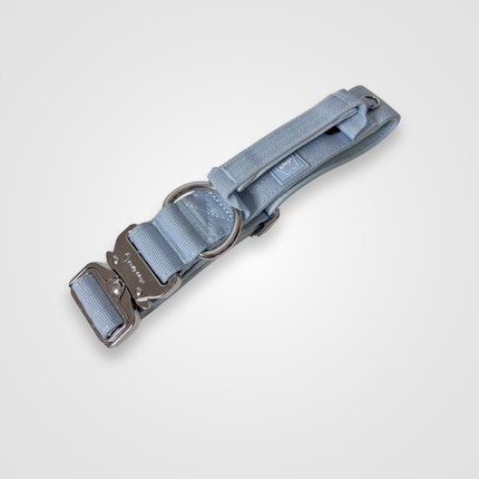 Bully Wags Tactical Dog Collar with Handle – Baby Blue 1.5”