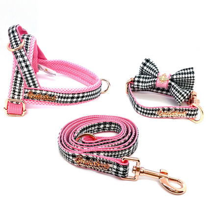 Puccissimé Pet Couture Princess Houndstooth Pink One-Click Dog Harness