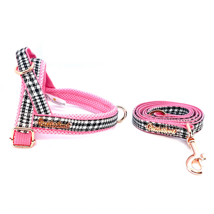 Puccissimé Pet Couture Princess Houndstooth Pink One-Click Dog Harness