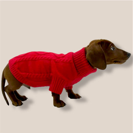Puccissimé Pet Couture Red Cable-Knit Dog Sweater