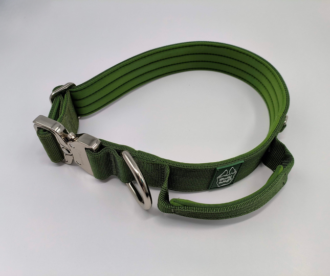 Bully Wags Tactical Dog Collar with Handle – Cactus Green 1.5”