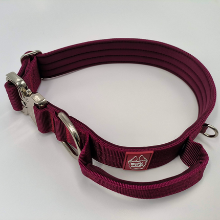 Bully Wags Tactical Dog Collar with Handle – Cherry Wine 1.5”