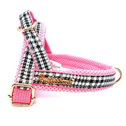 Puccissimé Pet Couture Princess Houndstooth Pink One-Click Dog Harness