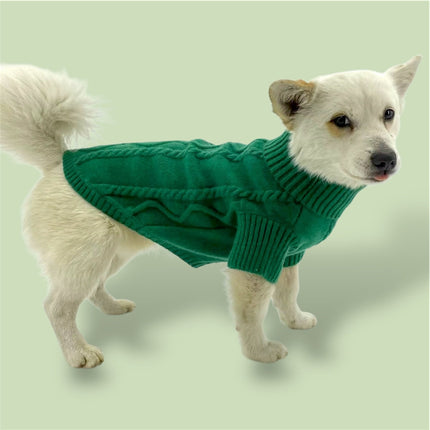 Puccissimé Pet Couture Green Cable-Knit Dog Sweater