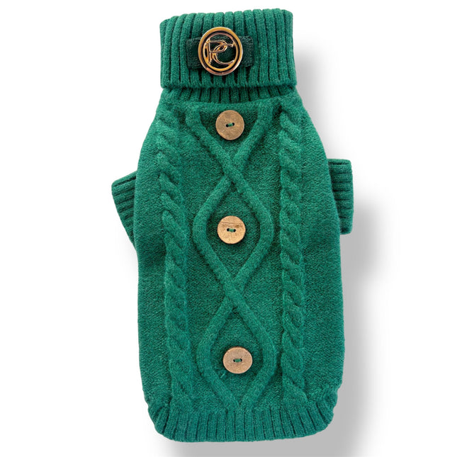 Puccissimé Pet Couture Green Cable-Knit Dog Sweater