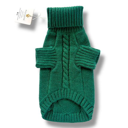 Puccissimé Pet Couture Green Cable-Knit Dog Sweater